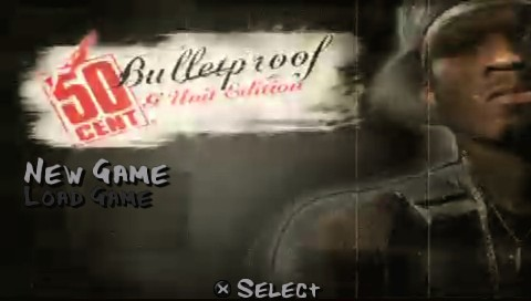 50 Cent: Bulletproof G-Unit Edition title screen for PSP